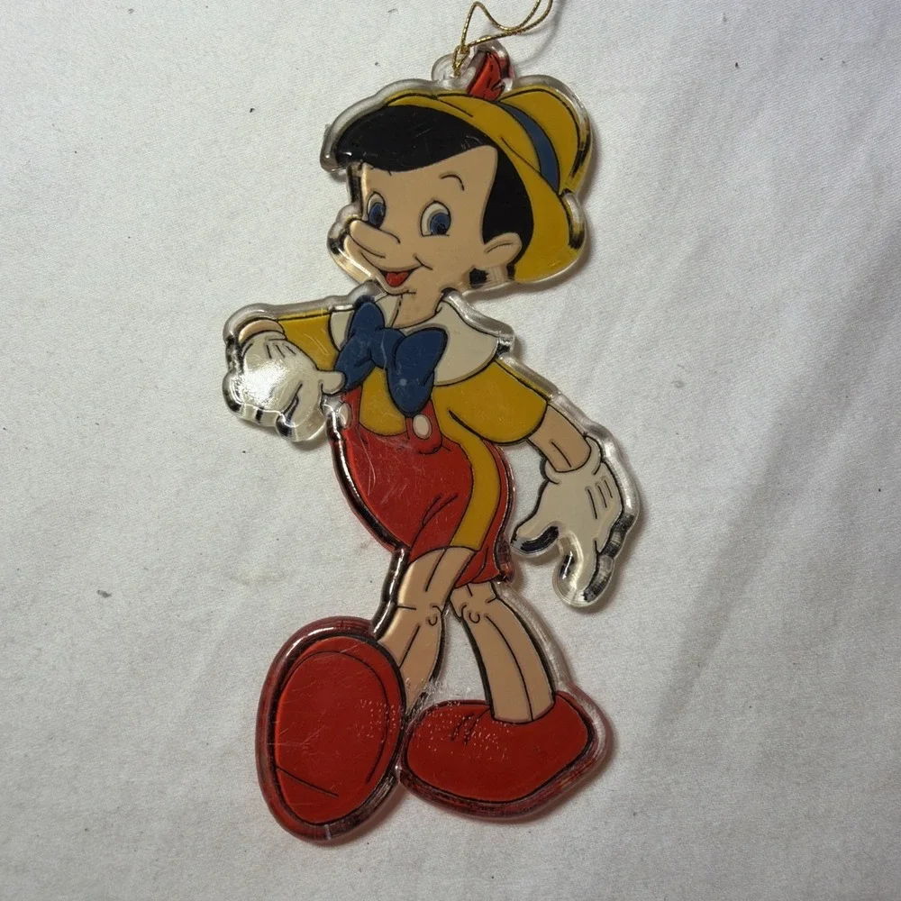 Vintage Plastic Acrylic Pinocchio Monogram Christmas Ornament Made in USA